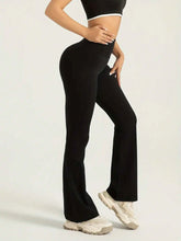 High Waisted Bootcut Sports Leggings, Solid Color Flared Workout Casual Yoga Pants, Women's Activewear
